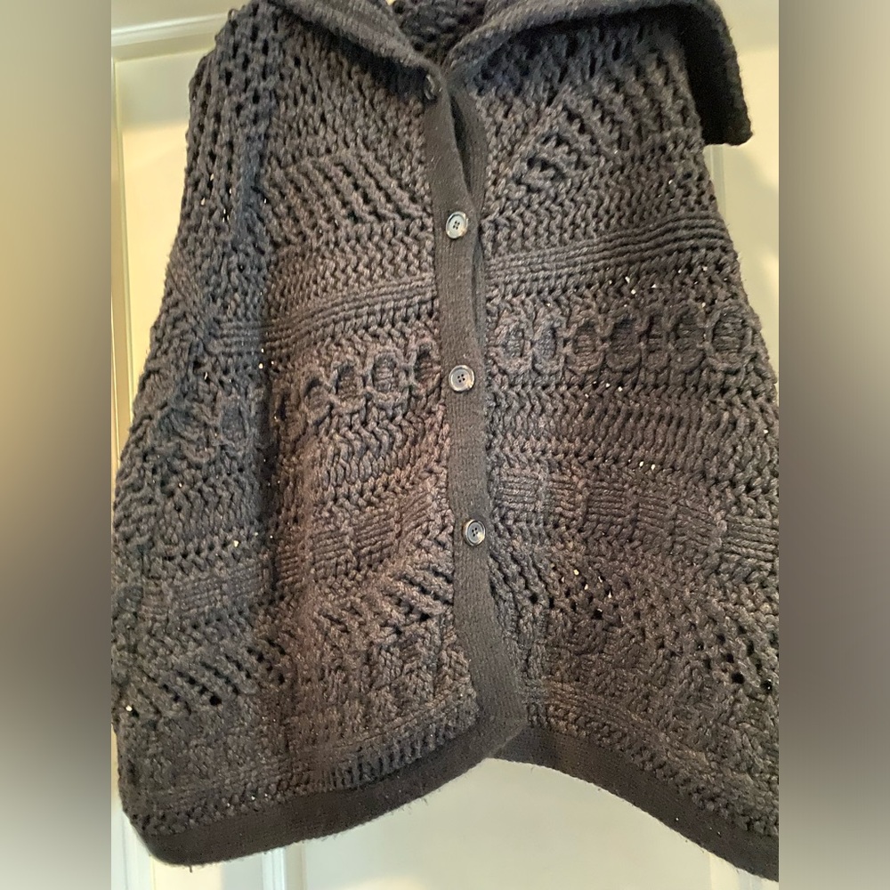 TSE Navy Wool Cashmere Blend Cable Knit Cape Poncho One Size NWOT - Picture 4 of 4